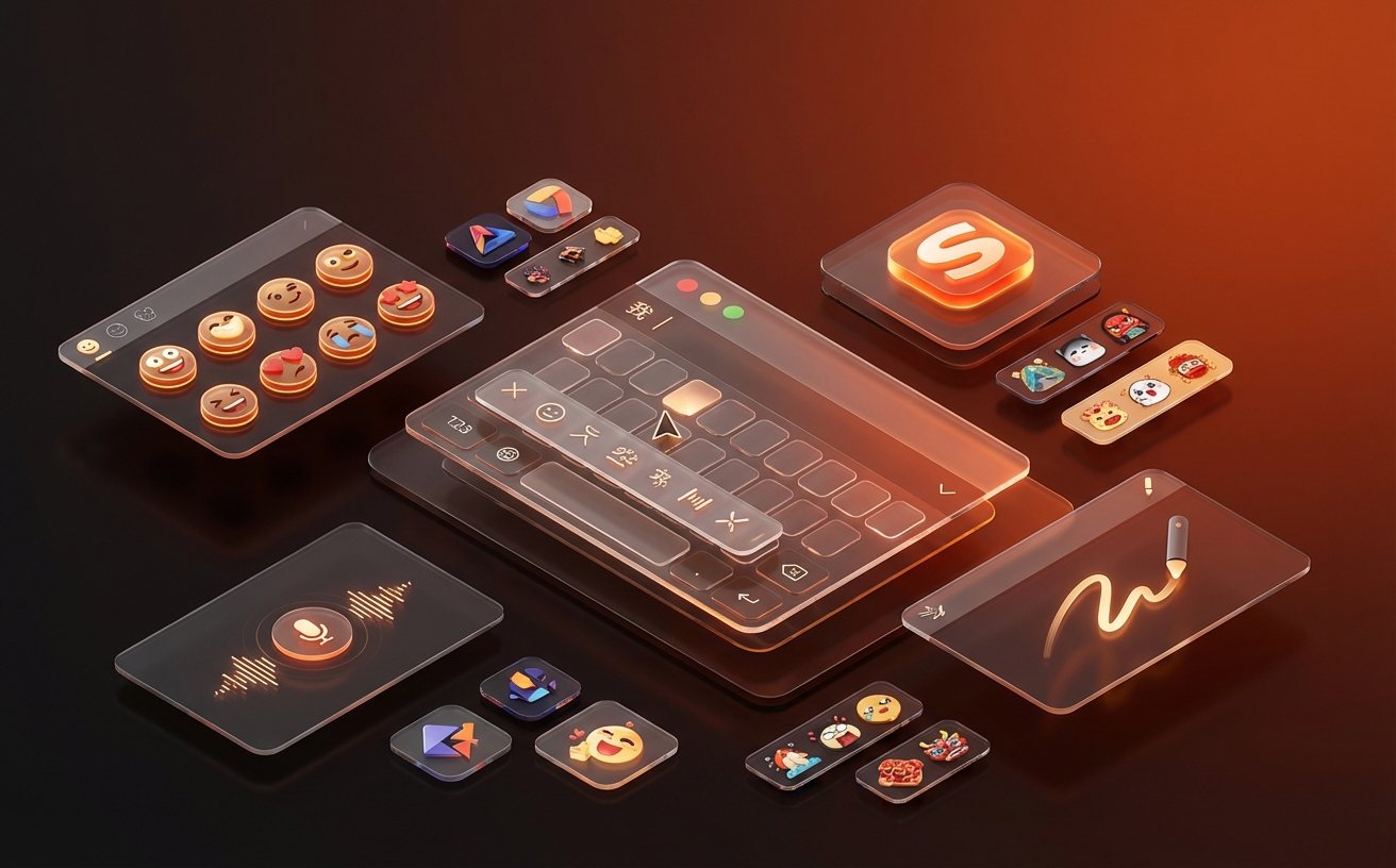 搜狗输入法图标与贴纸包功能界面